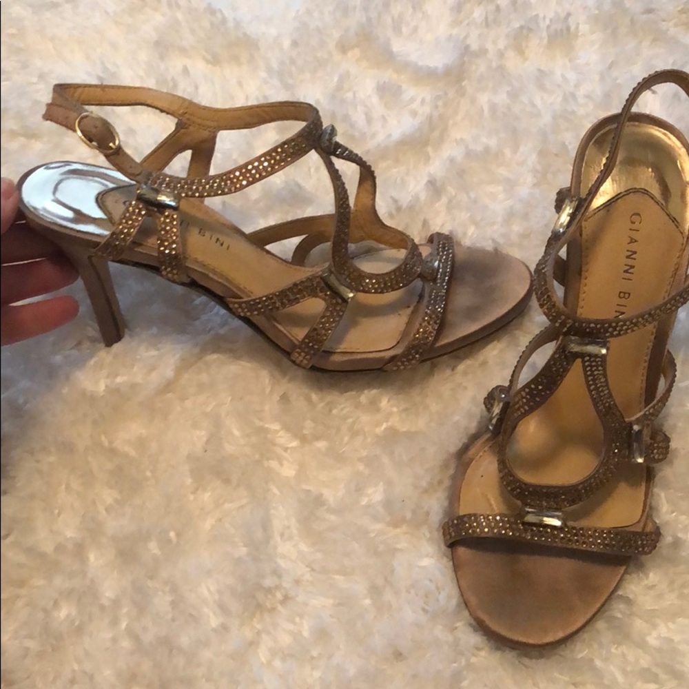 Gianni Bini Gold Jeweled Satin Heels- Size 8